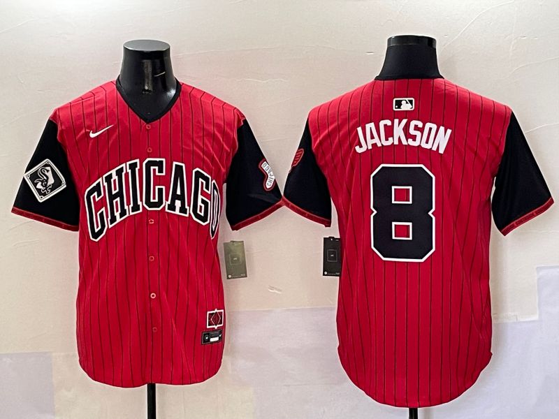 Men Chicago White Sox #8 Jackson Red Stripe Joint Name Nike 2025 MLB Jersey style 8->oakland raiders->NFL Jersey